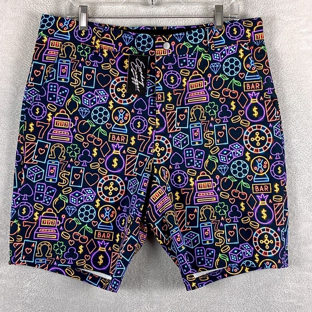 Sunday Swagger Shorts Mens 34 Multicolor Neon Everywear Gambler Golf Preppy